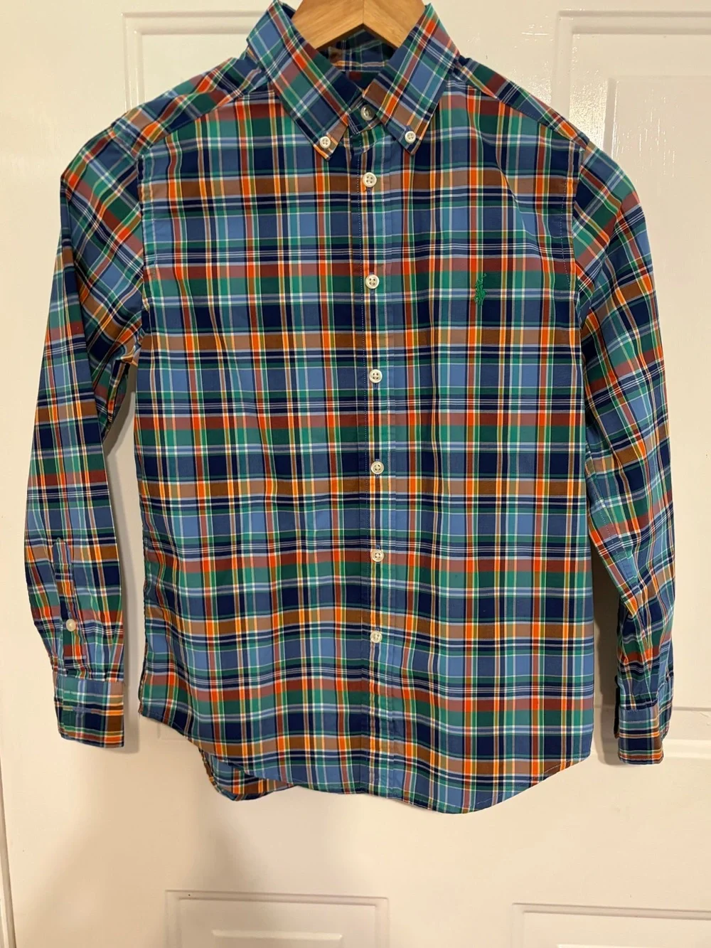Ralph Lauren Gorgeous Blue/Orange/Green Plaid Long-Sleeve Button Down Size 10-12